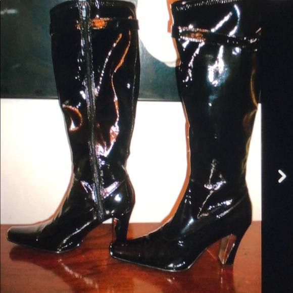 black patent knee high boots uk